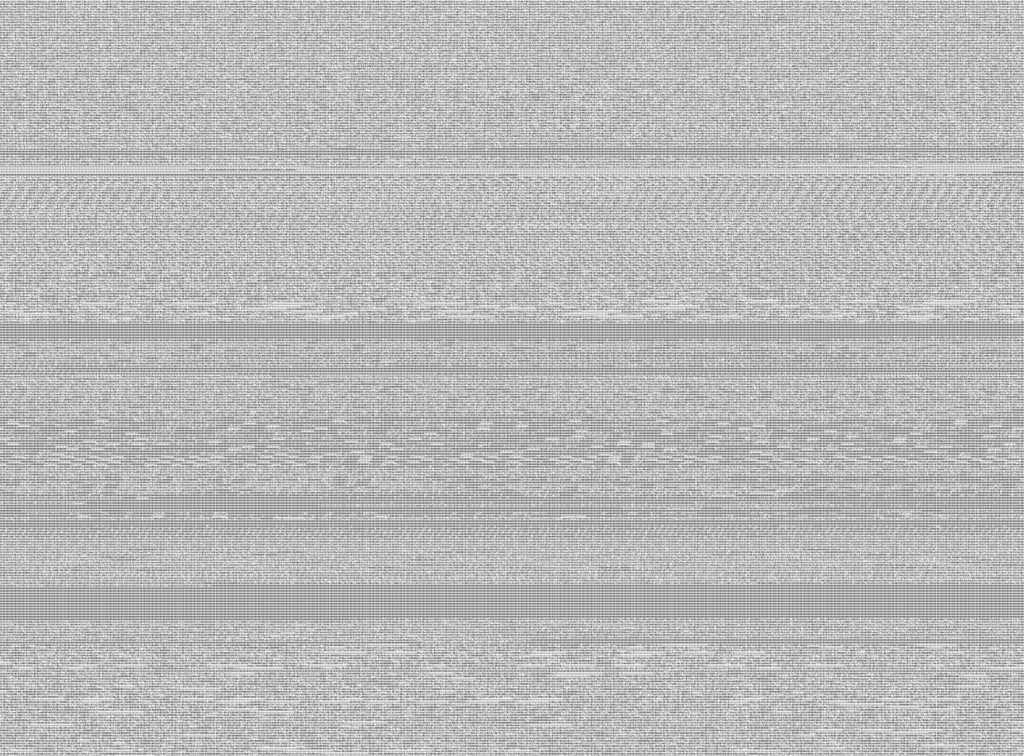 Ausschnitt der hexadezimal codierten Binärdaten, die für f[0-9]{9} wiederhergestellt und verklanglicht wurden.